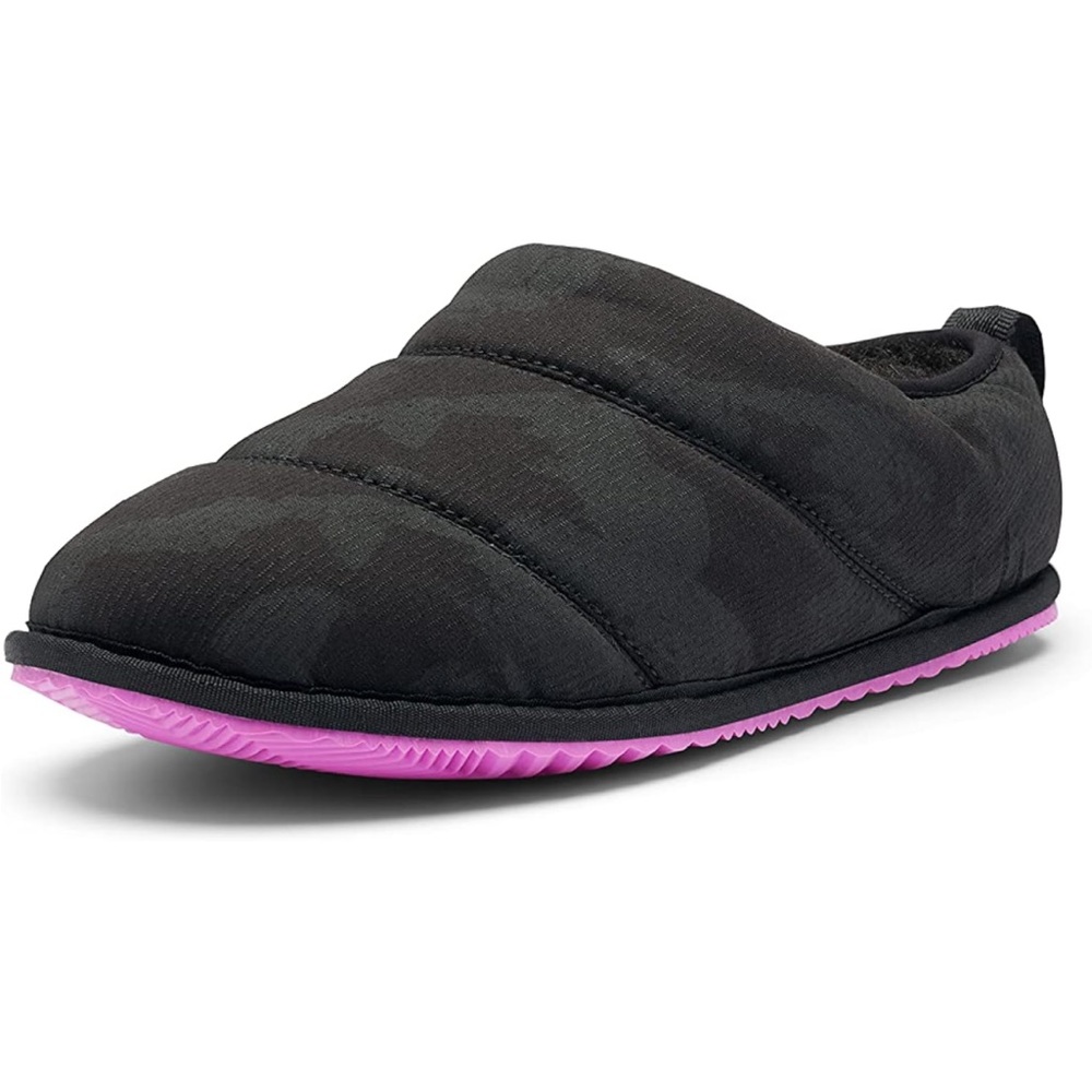 Sorel Black Slip-On Quilted Slipper with Pink Sole